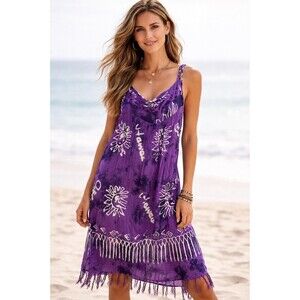 NWT Tropical Batik Hawaii Rayon Dress Abstract Sun Star Boho Womens One Size